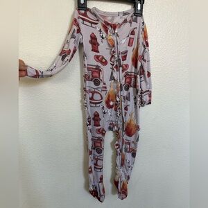 Posh Peanut Kids Pajamas 9-12m firefighter rare print. Like new footie pjs